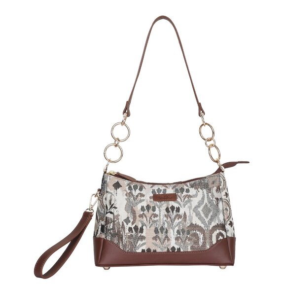 Ladies' Abstract Pattern Tapestry Fabric Sling Shoulder Bag, Satchel Purse - Picture 1 of 8